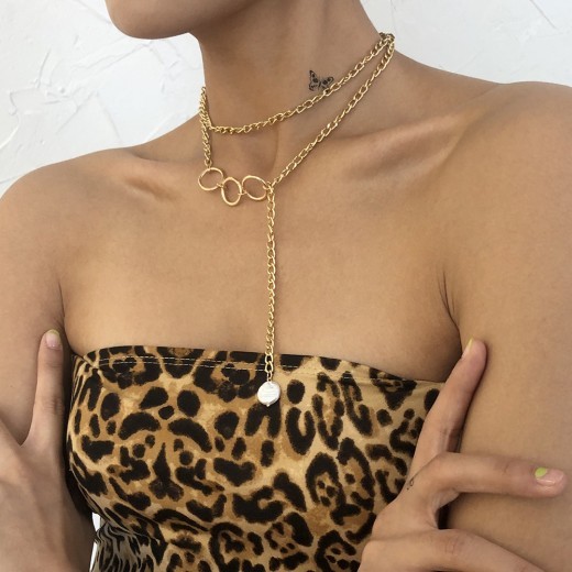 Collar de aleación con anillo retro de doble capa, nuevo collar