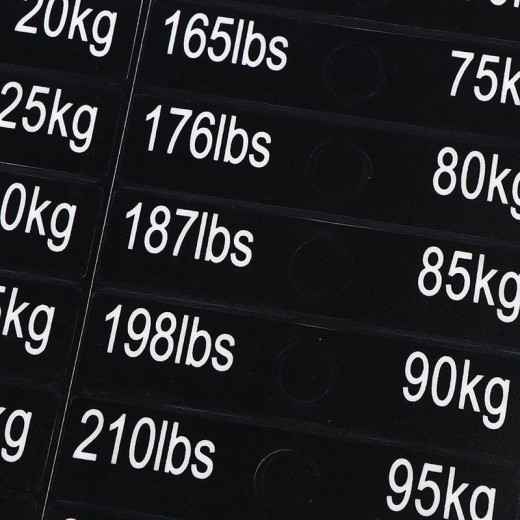 1 hoja de etiquetas adhesivas para pesas de equipo de gimnasio