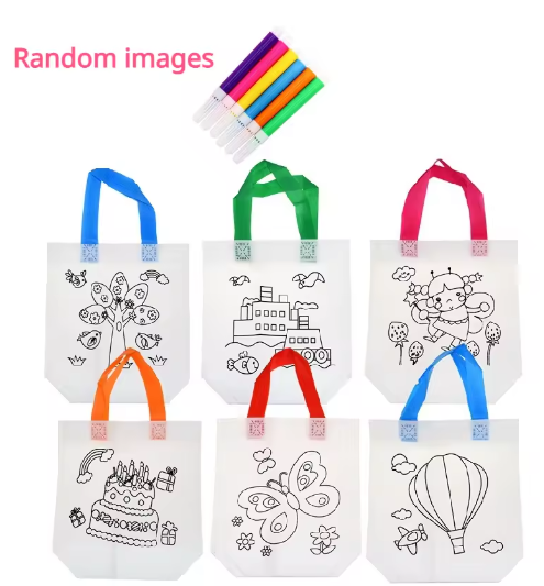 Bolsa de grafiti DIY con marcadores, bolsa de tela no tejida para pintar a mano para niños, manualidades, relleno de color, dibujo, juguete, manualidades para niños