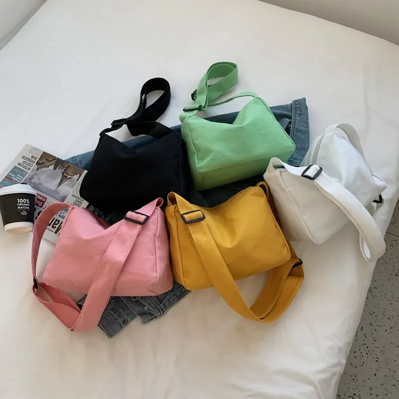 Bolso bandolera grande de tela portátil, informal, sencillo y artístico para mujer, de lona color caramelo