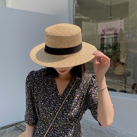 Sombrero de paja de rafia tejida para mujer, protector solar