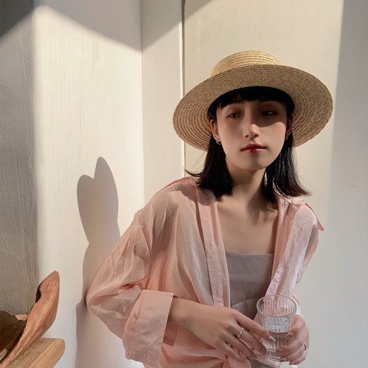 Sombrero de paja de rafia tejida para mujer, protector solar