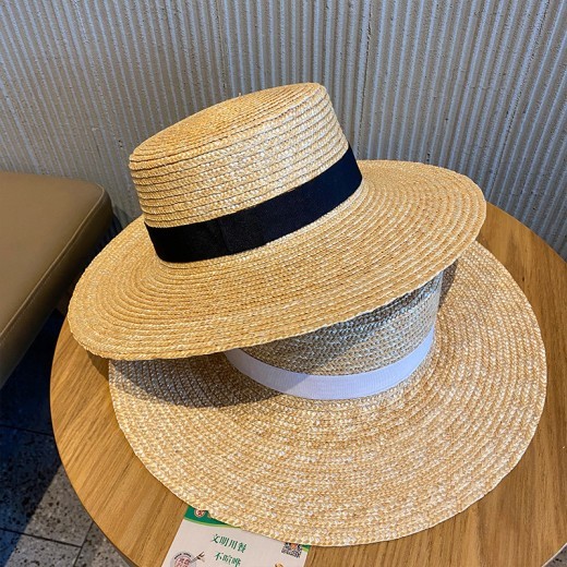 Sombrero de paja de rafia tejida para mujer, protector solar