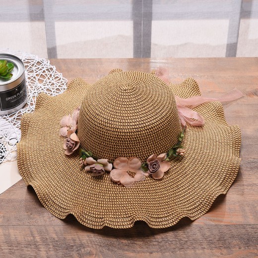 Sombrero de mujer con diseño de olas grandes y flores, sombrero para el sol, para playa y exteriores, sombrero de paja con protección solar.