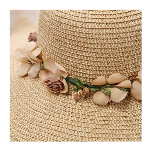 Sombrero de mujer con diseño de olas grandes y flores, sombrero para el sol, para playa y exteriores, sombrero de paja con protección solar.