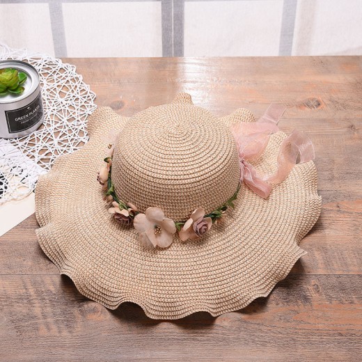Sombrero de mujer con diseño de olas grandes y flores, sombrero para el sol, para playa y exteriores, sombrero de paja con protección solar.