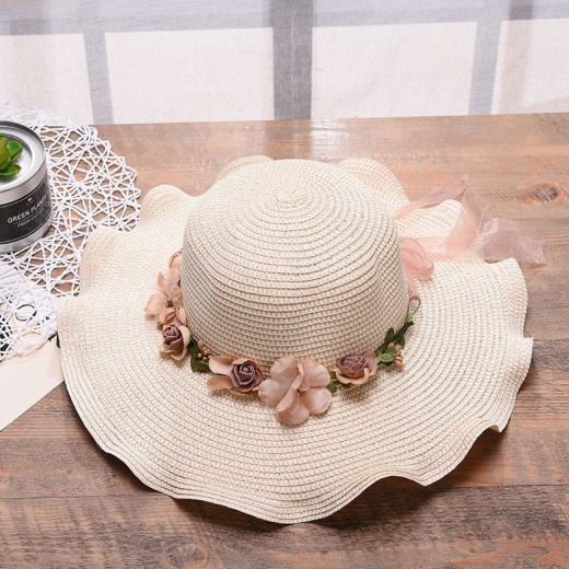 Sombrero de mujer con diseño de olas grandes y flores, sombrero para el sol, para playa y exteriores, sombrero de paja con protección solar.