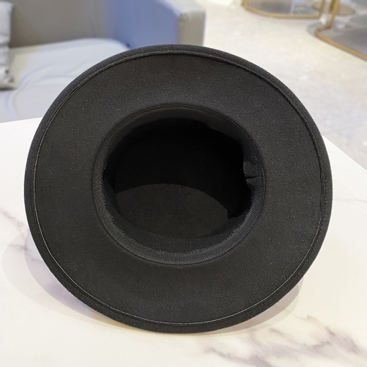 Sombrero de lana para mujer, sombrero de copa plano con perla, sombrero de pescador