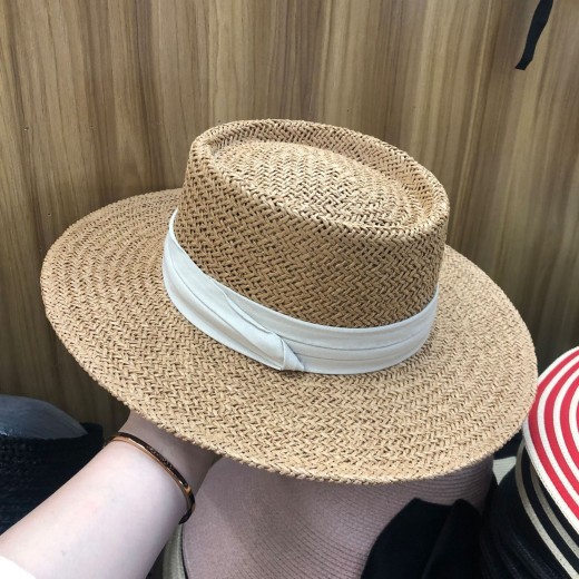 Sombrero de verano, sombrero plano de paja, sombrero de paja de rafia para mujer, sombrero de playa para vacaciones, parasol, sombrero de pescador, sombrero de red rojo