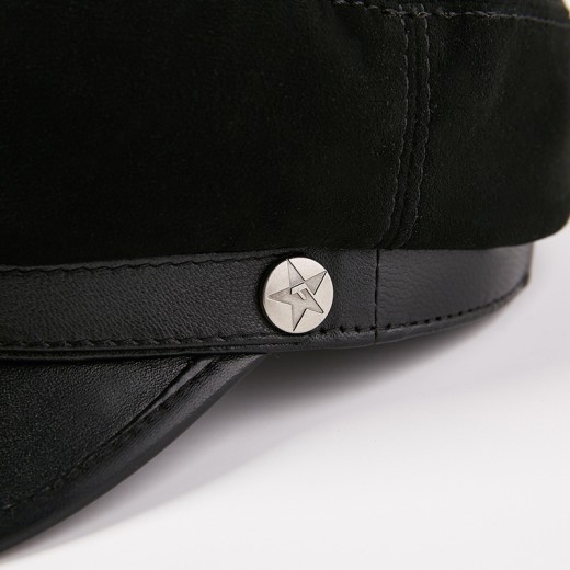 Sombrero de piel de oveja de moda, de copa plana, para jóvenes estudiantes, de cuero unisex, estilo coreano, informal, estilo azul marino.