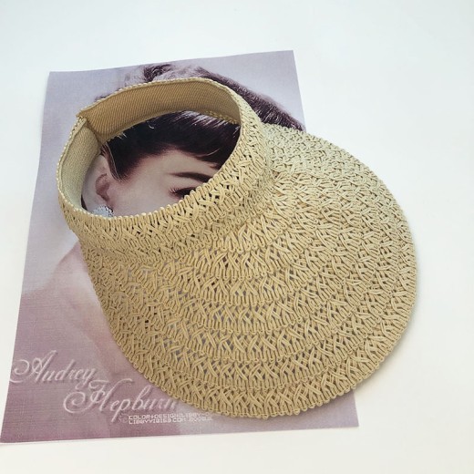 Sombrero de paja con encaje y diadema hueca, parasol