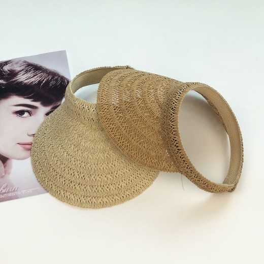 Sombrero de paja con encaje y diadema hueca, parasol