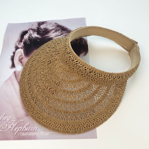 Sombrero de paja con encaje y diadema hueca, parasol