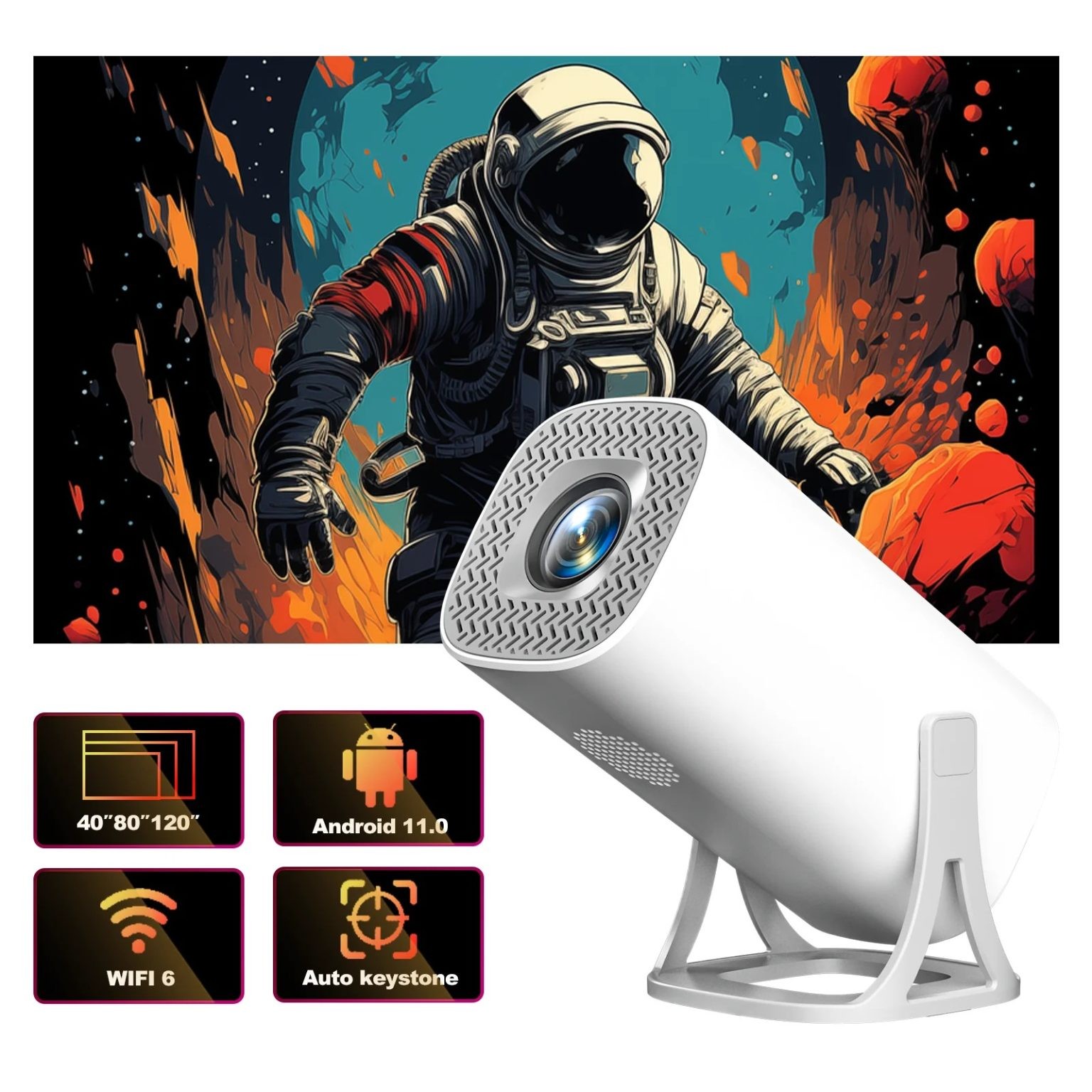 Miniproyector 4K Android 11, 1080P, 2,4 GHz/5 GHz, WiFi, Bluetooth 5.0, 1280 x 720P, cine en casa