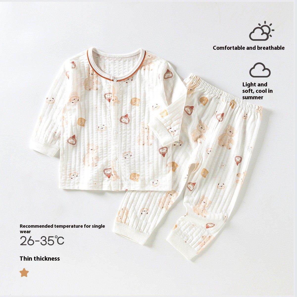Pijama bonito de manga corta y fina para recién nacidos que gatean
