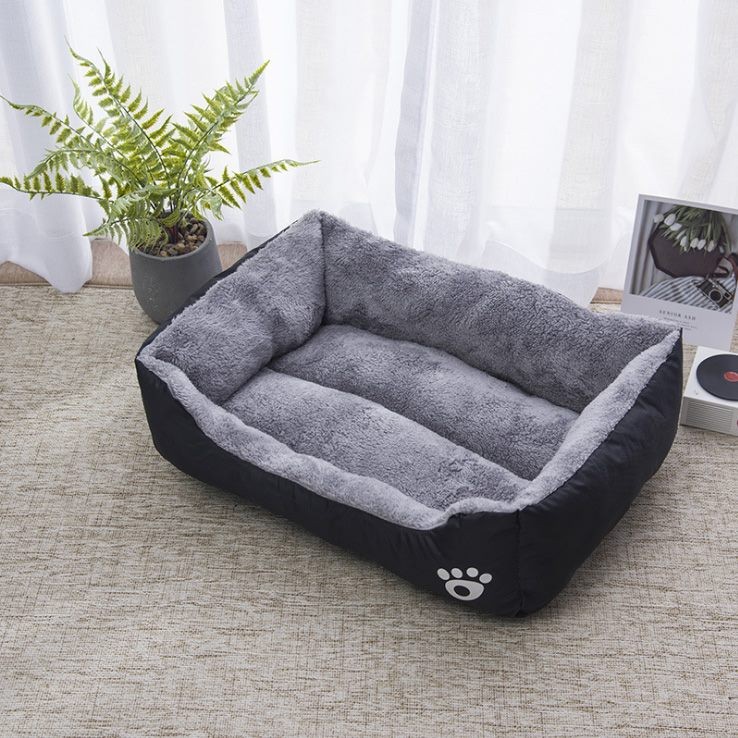 Cama calmante para perros, cálida y lavable, Oxford de algodón suave y forro polar coral, color negro