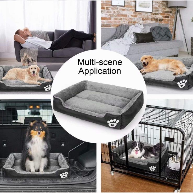 Cama calmante para perros, cálida y lavable, Oxford de algodón suave y forro polar coral, color negro