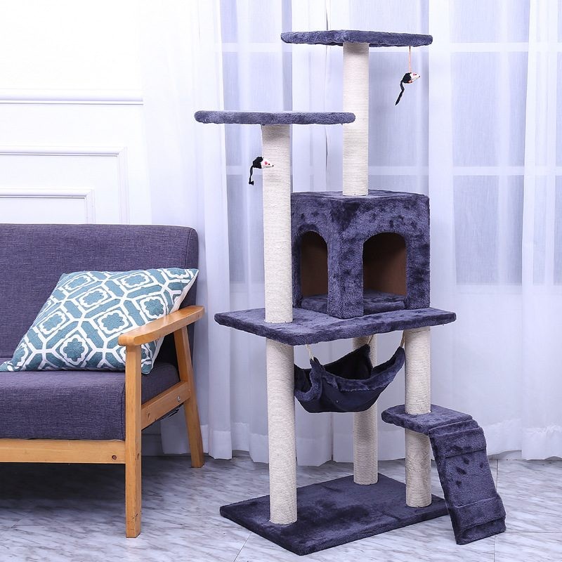 Rascador tipo árbol para gatos de 125 cm, color gris oscuro