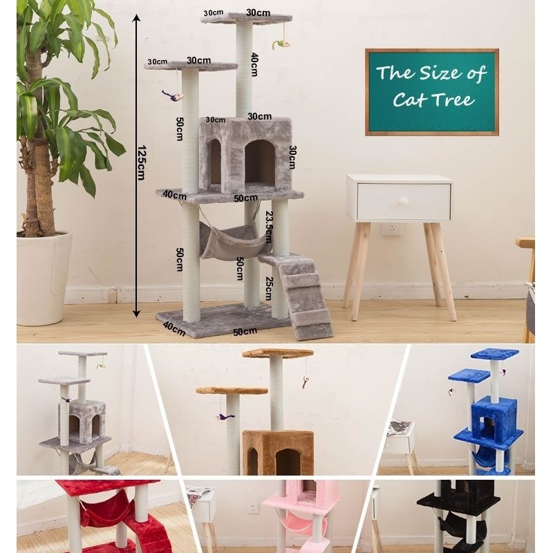 Rascador tipo árbol para gatos de 125 cm, color gris oscuro