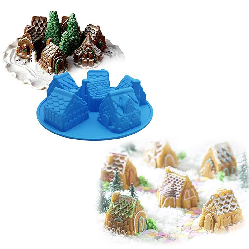 Molde de silicona 3D para tartas de casa de jengibre navideña, ideal para decorar casas, galletas y hornear.