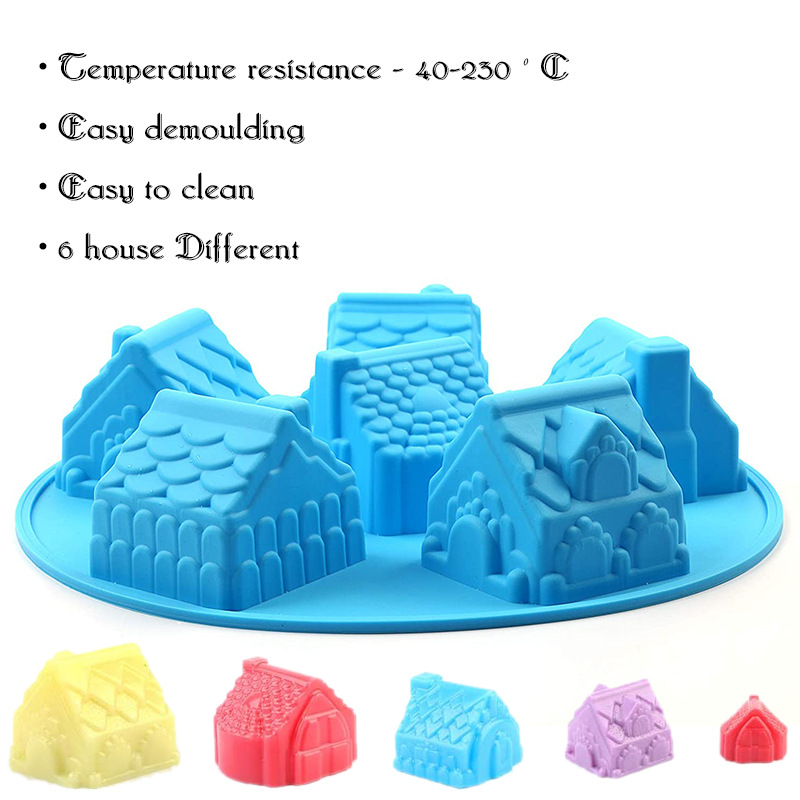 Molde de silicona 3D para tartas de casa de jengibre navideña, ideal para decorar casas, galletas y hornear.