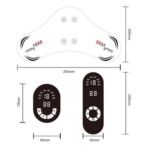 Almohadilla de masaje EMS con microcorriente y control remoto inteligente. Instrumento de masaje con calefacción.