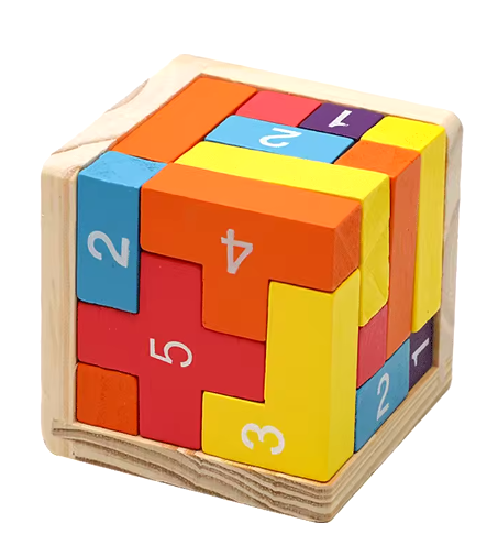 Rompecabezas de bloques de madera de colores, clásico cubo de bloqueo Luban 3D, juego intelectual para niños y adultos.