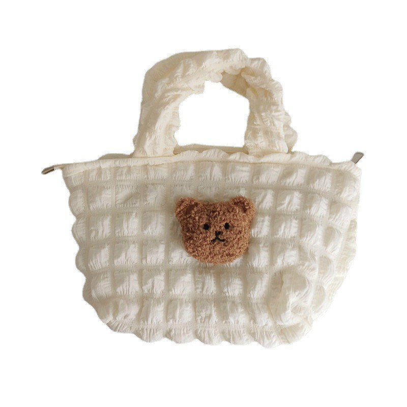 Bolso de mano a cuadros con cabeza de oso de peluche tridimensional