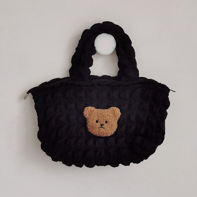 Bolso de mano a cuadros con cabeza de oso de peluche tridimensional