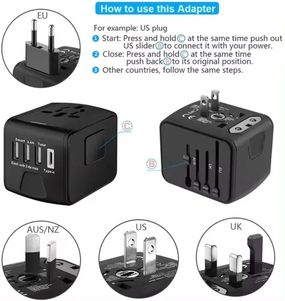 Adaptador de viaje universal (disponible en Nueva Zelanda y entrega al día siguiente)