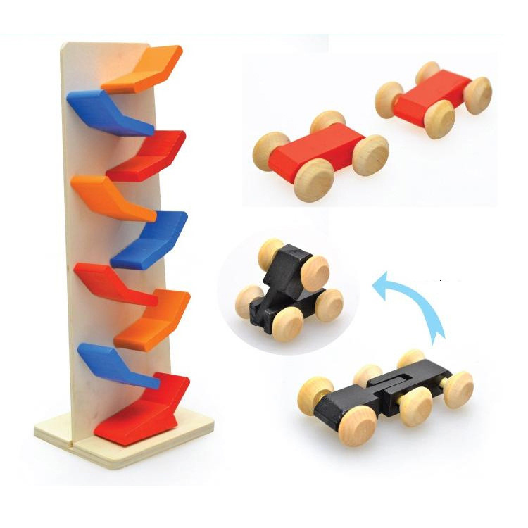 Pista de montaña rusa de madera deslizante, coche deslizante, juguetes para niños