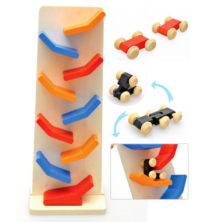 Pista de montaña rusa de madera deslizante, coche deslizante, juguetes para niños