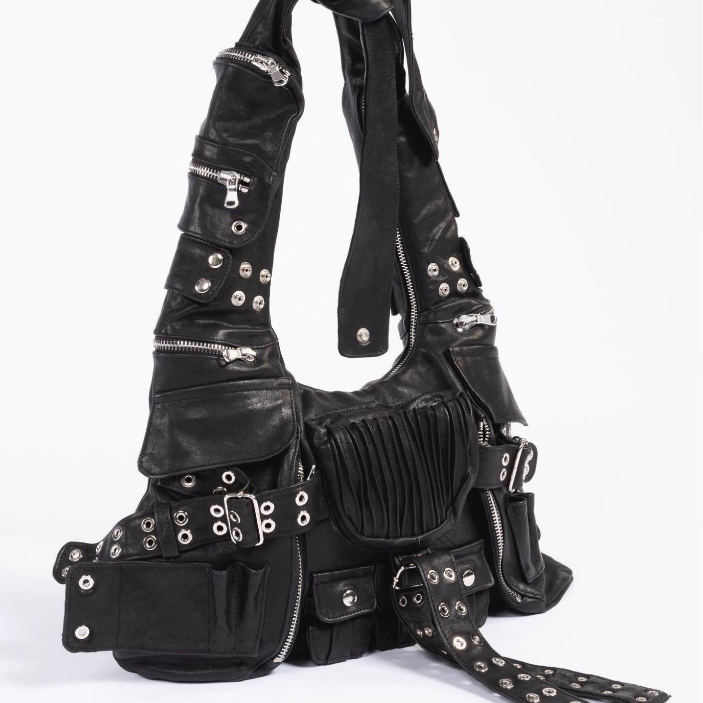 Bolso bandolera de moda con múltiples bolsillos, ancho y nudo, color oscuro