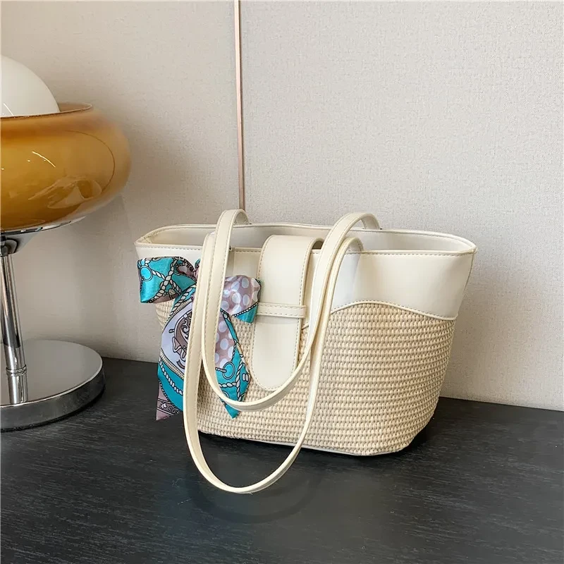 Bolso de hombro con lazo y bufanda de seda sencilla de moda para mujer