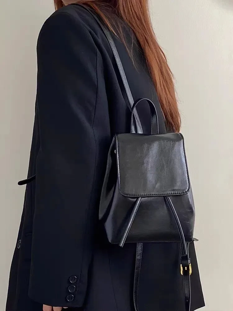 Mochila retro marrón, bolso de hombro literario sencillo para mujer