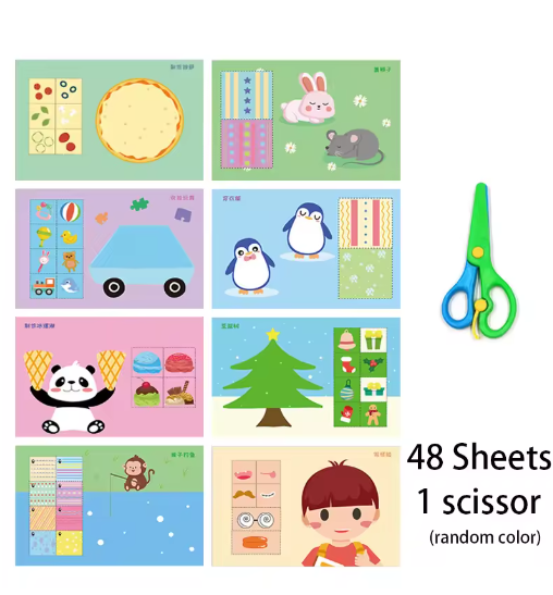 Juego de 48 piezas de recortes de papel para manualidades, álbumes de recortes, juguetes, tijeras seguras para niños en edad preescolar.