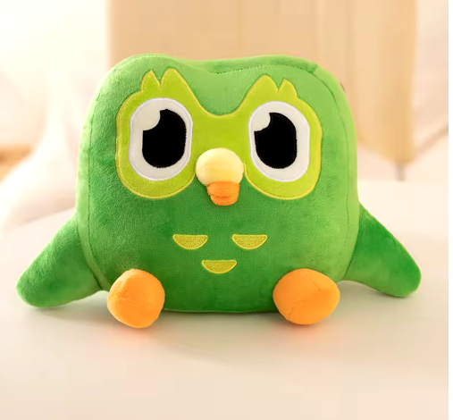 Peluche de búho verde Kawaii Duolingo, peluche de Duo The Owl, muñeco de búho de dibujos animados de anime, animal de peluche suave, regalo de cumpleaños para niños