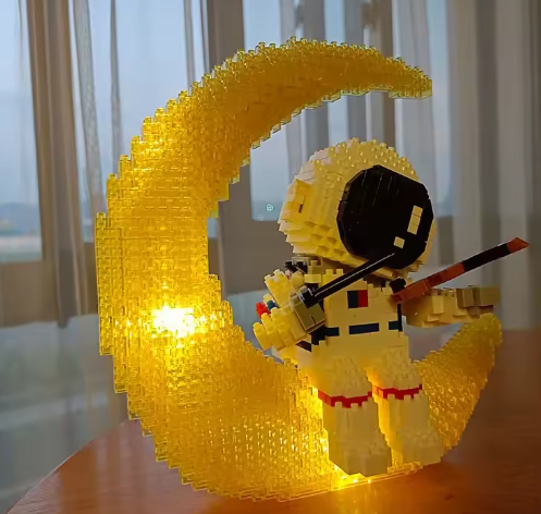 Bloques de construcción de ciudad de astronautas con luz LED, globo de confesión, ballena, astronauta, miniladrillos de diamante, juguetes para regalo infantil.