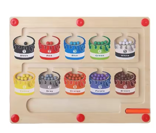 Laberinto magnético de madera para colores y números, juguetes educativos de aprendizaje, juguetes Montessori de combinación de colores, juguetes de madera para regalo de niños.