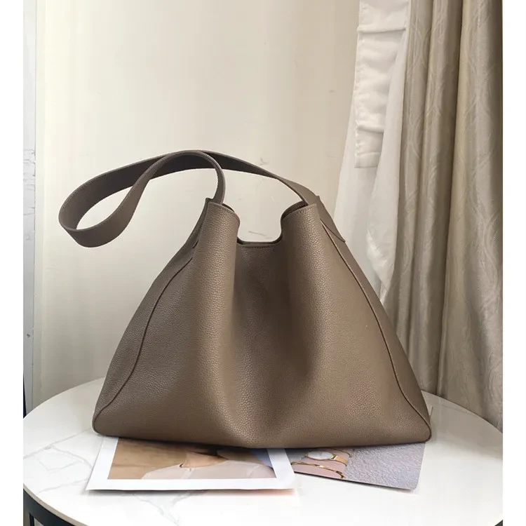 Bolso de mano de piel auténtica de gran capacidad y sencillo para mujer