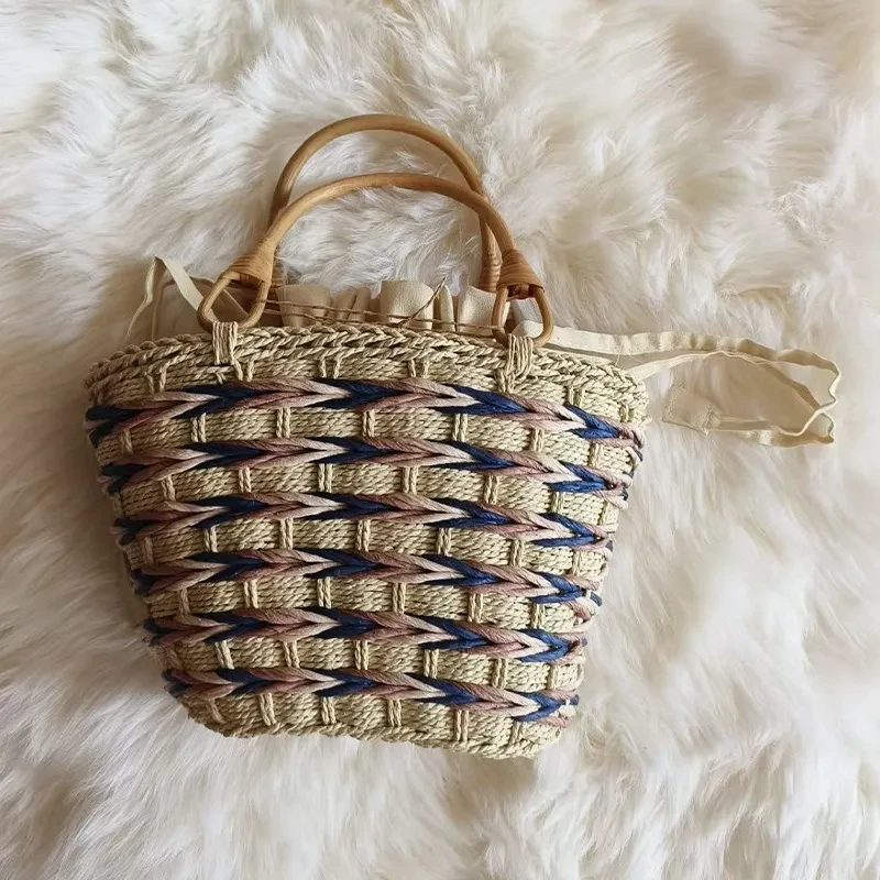 Bolso de mano de ratán de bambú tejido con hilo de papel de estilo japonés