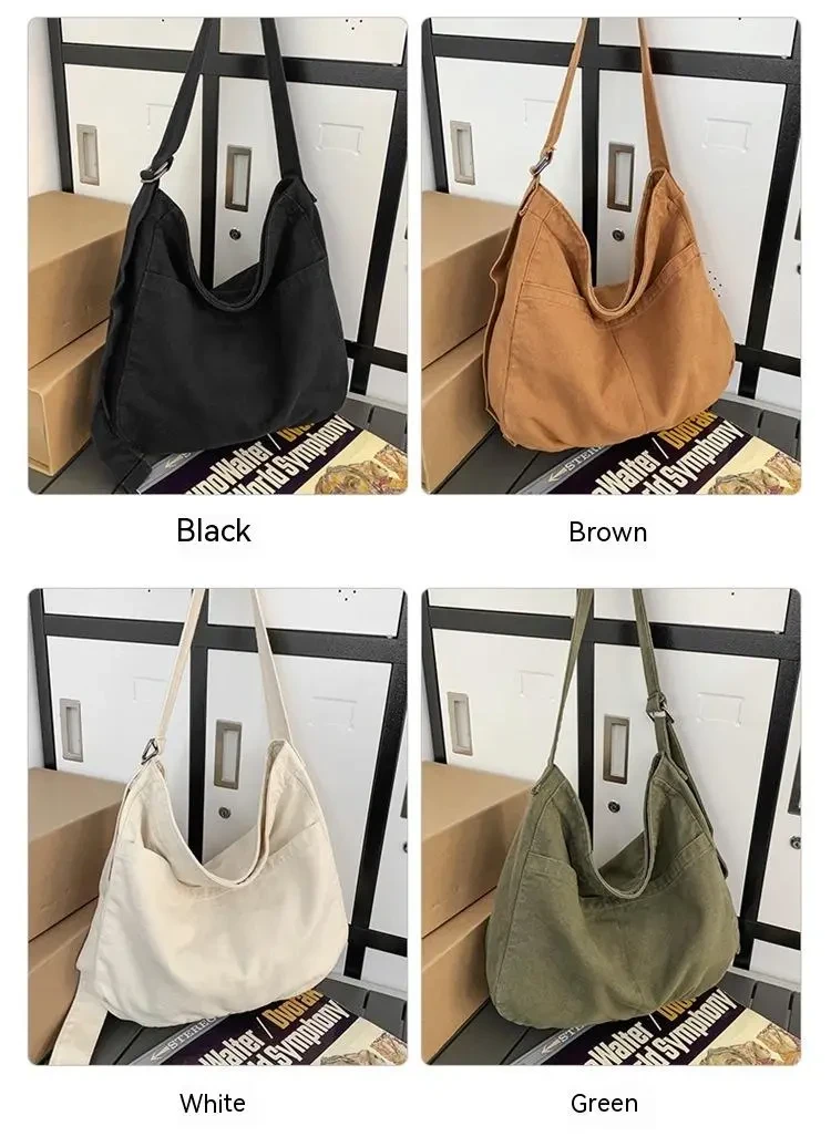 Bolso de lona sencillo y artístico de gran capacidad para mujer, ideal para estudiantes universitarios y escolares.