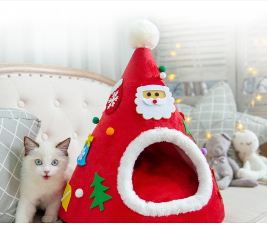 Esponja cálida para gatos con forma de gorro navideño para otoño e invierno
