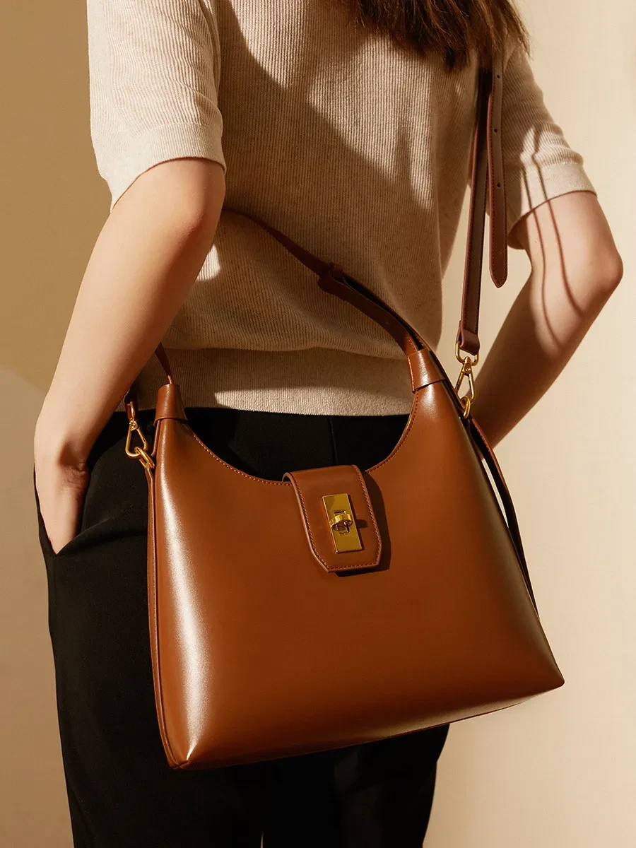 Bolso de hombro de piel auténtica estilo retro francés para mujer