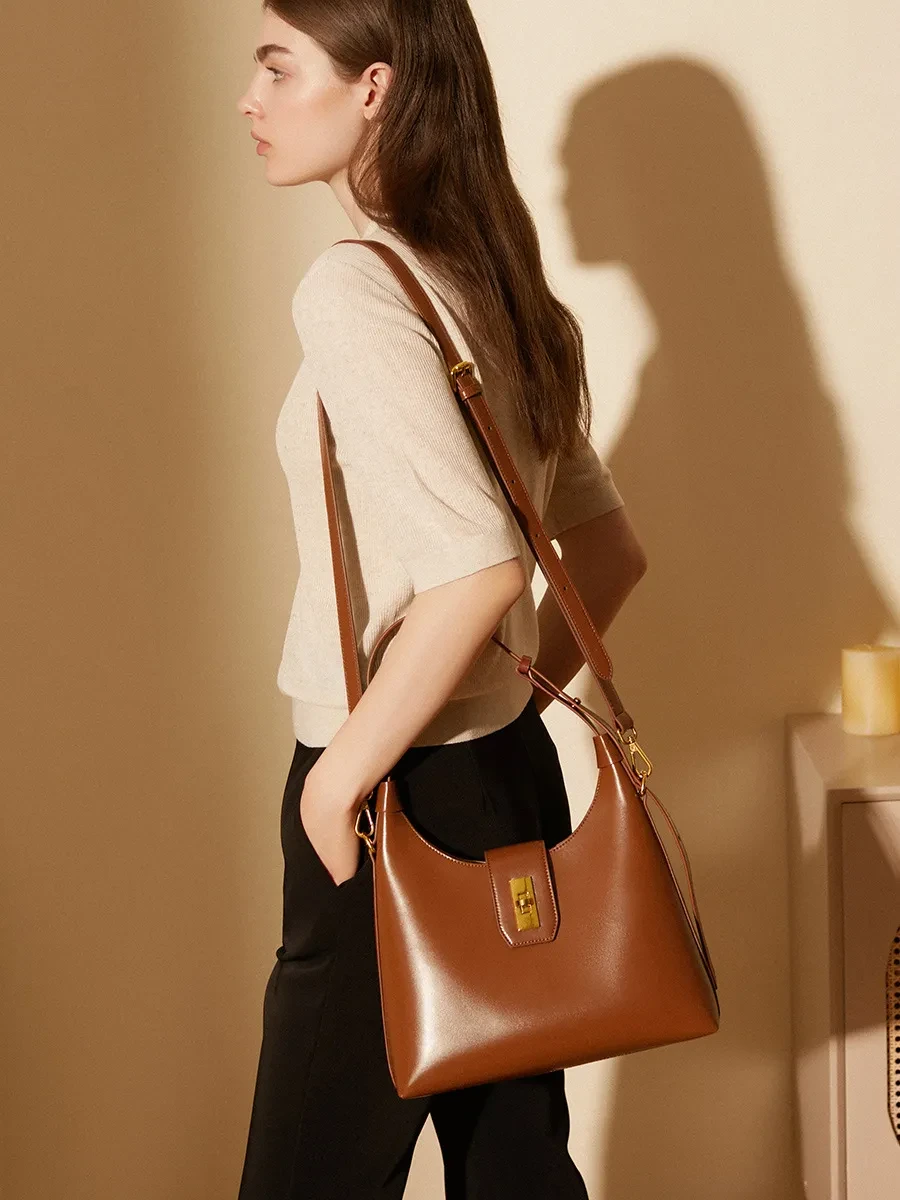 Bolso de hombro de piel auténtica estilo retro francés para mujer