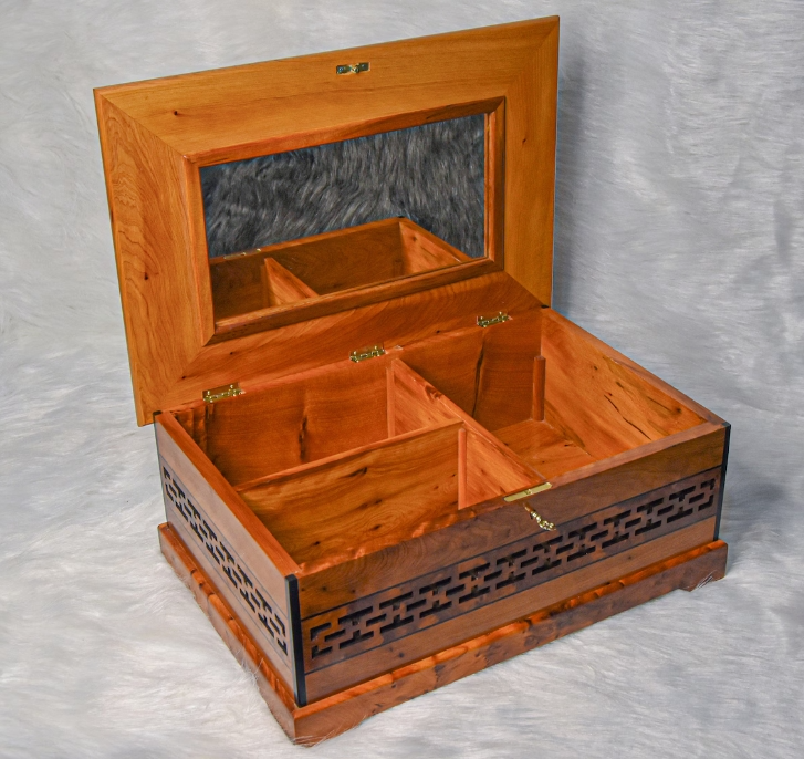 Joyero de madera nudosa de alta calidad de 15 x 10 pulgadas, con espejo en la tapa, caja Thuya con cerradura y llave, caja decorativa, caja de recuerdos, ideal para regalar en Navidad.
