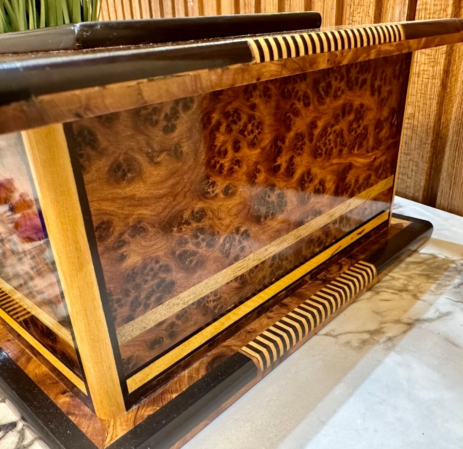 Joyero de lujo de 33 x 20 cm, de madera de nogal con incrustaciones de nácar. Caja de regalo de aniversario hecha a mano con cerradura y espejo interior. Caja decorativa para recuerdos, regalo de Navidad.