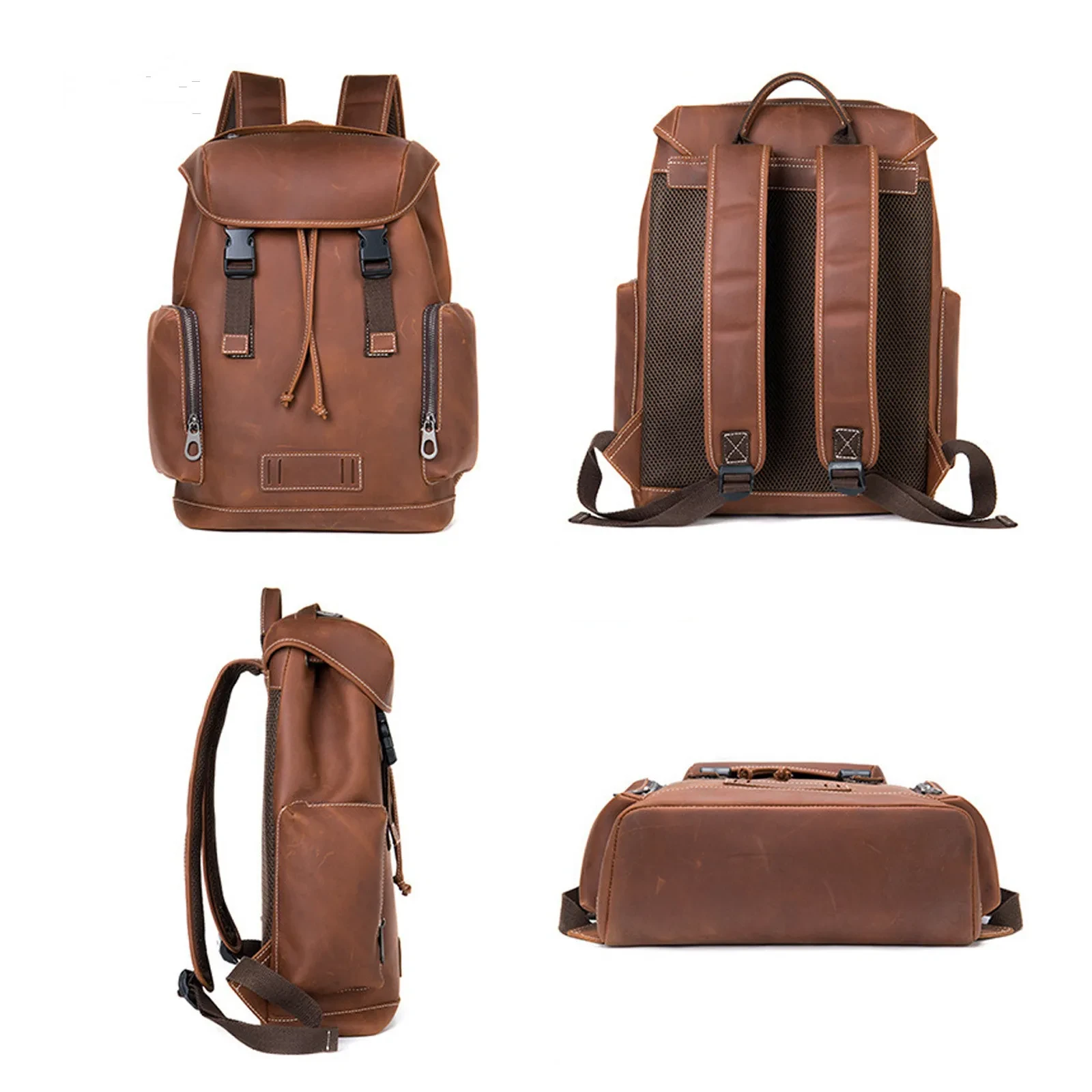 Mochila retro de cuero para viajes al aire libre, mochila escolar
