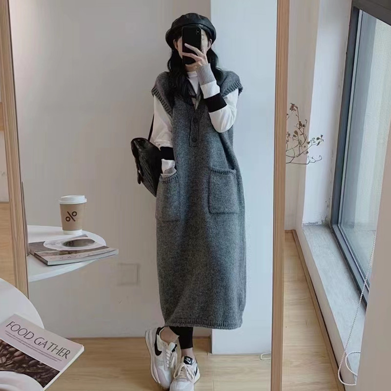 Suéter suelto de viento frío y vestido sin mangas de otoño e invierno
