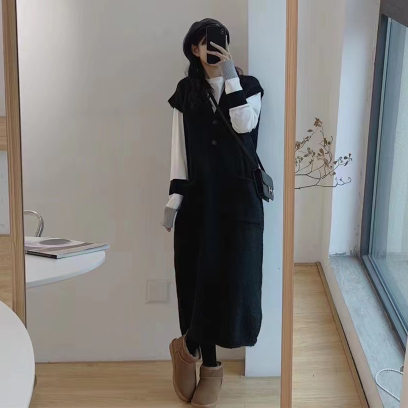 Suéter suelto de viento frío y vestido sin mangas de otoño e invierno